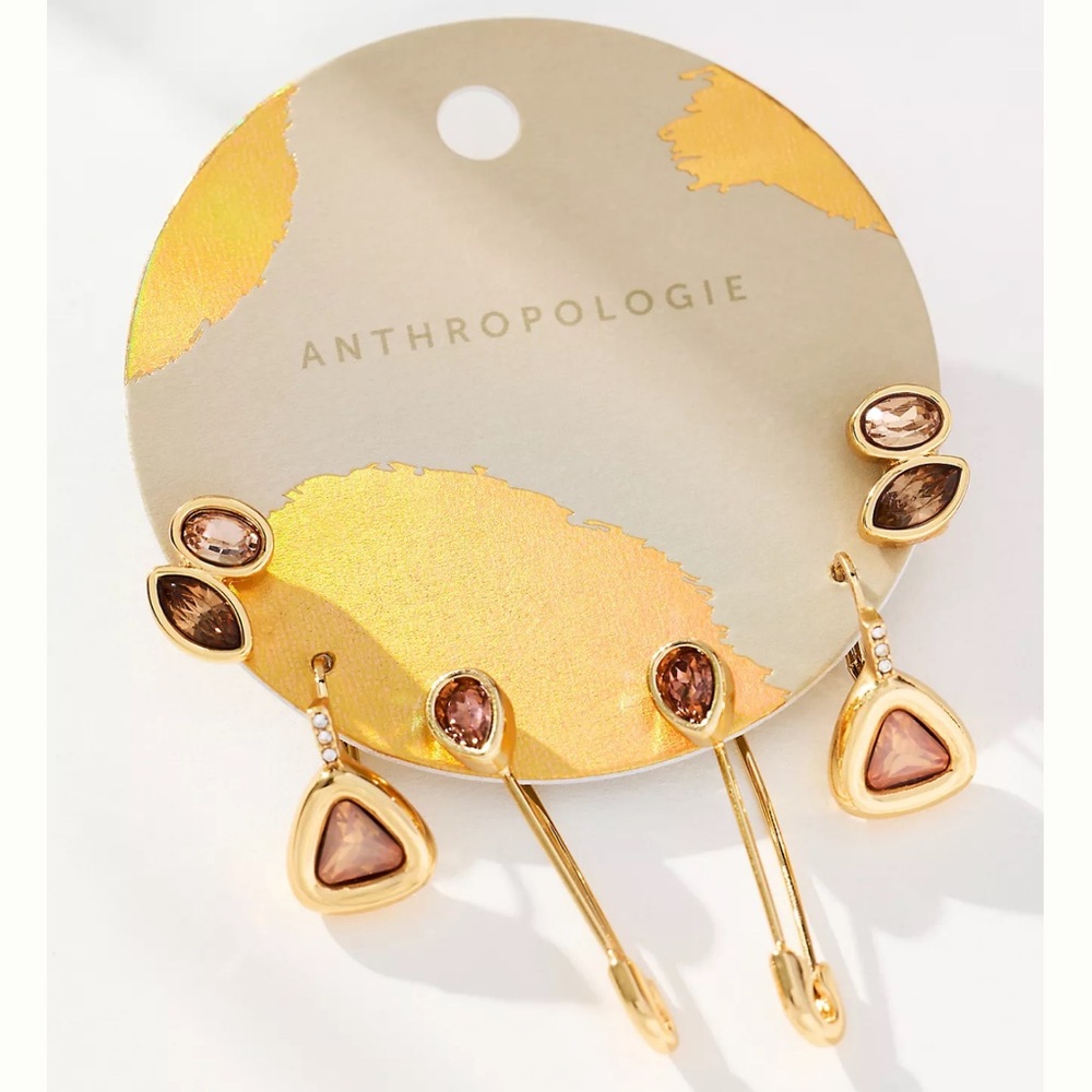 NWT Anthropologie Gold and Rose Teardrop Earrings